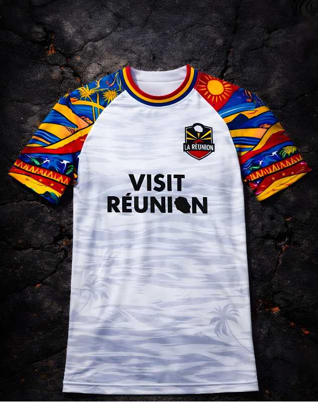 Jersey Réunion 974 Aztec La Réunion 974 - Blanc Manches Colorées Édition Limitée