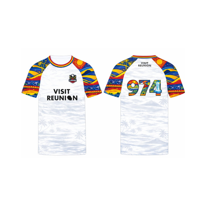 Jersey Réunion 974 Aztec La Réunion 974 - Blanc Manches Colorées Édition Limitée