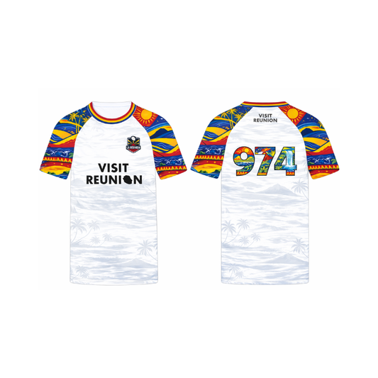 Jersey Réunion 974 Aztec La Réunion 974 - Blanc Manches Colorées Édition Limitée